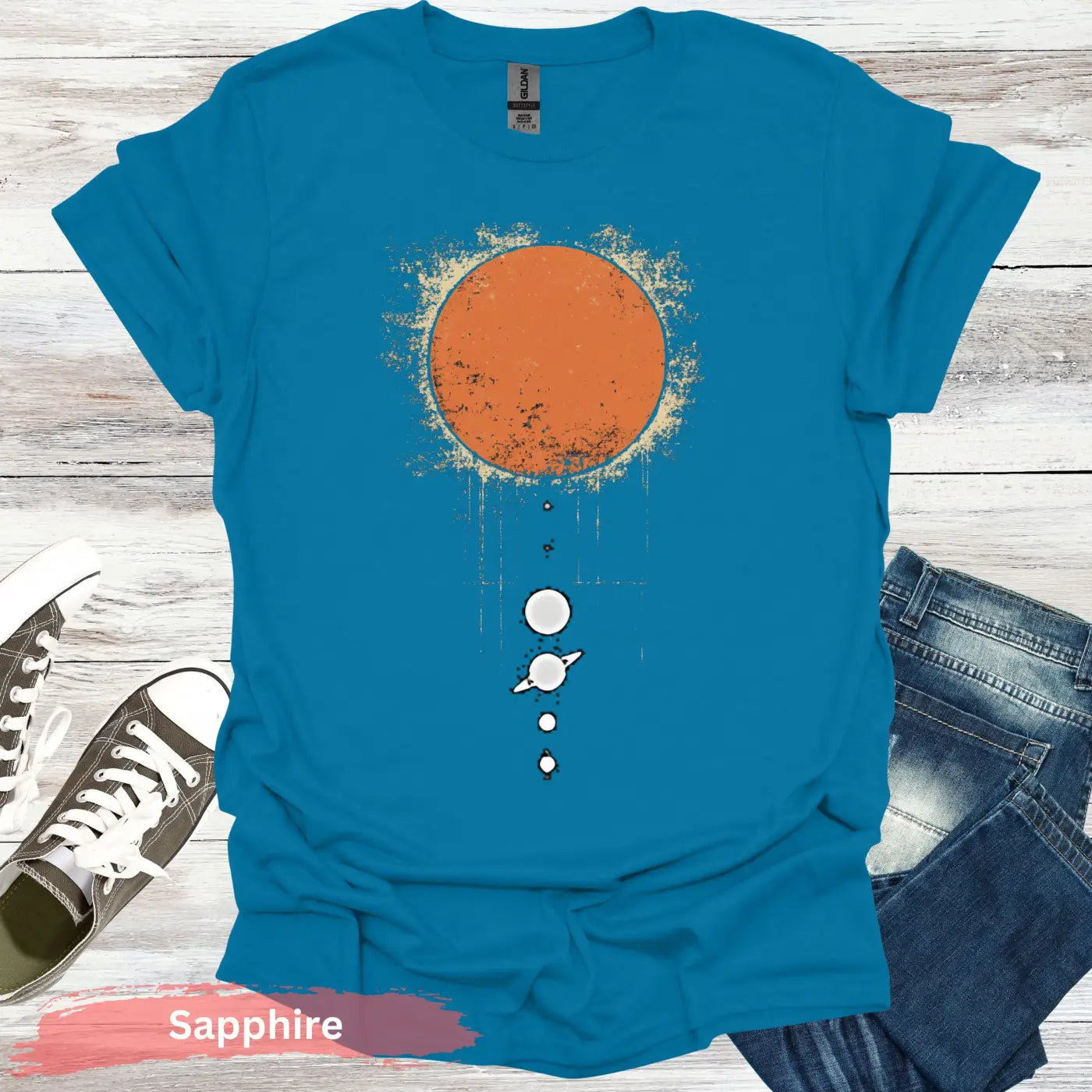 Sun and Planets T-shirt - S / Sapphire - Physical Item