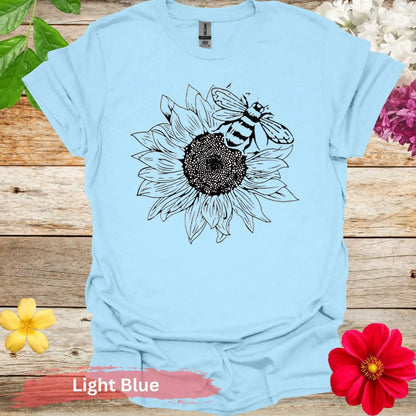 Sunflower and Bee Graphic T-Shirt - S / Light Blue - Physical Item