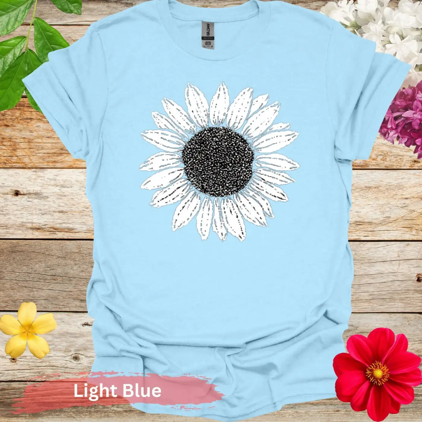 Sunflower Graphic T-shirt - S / Light Blue - Physical Item