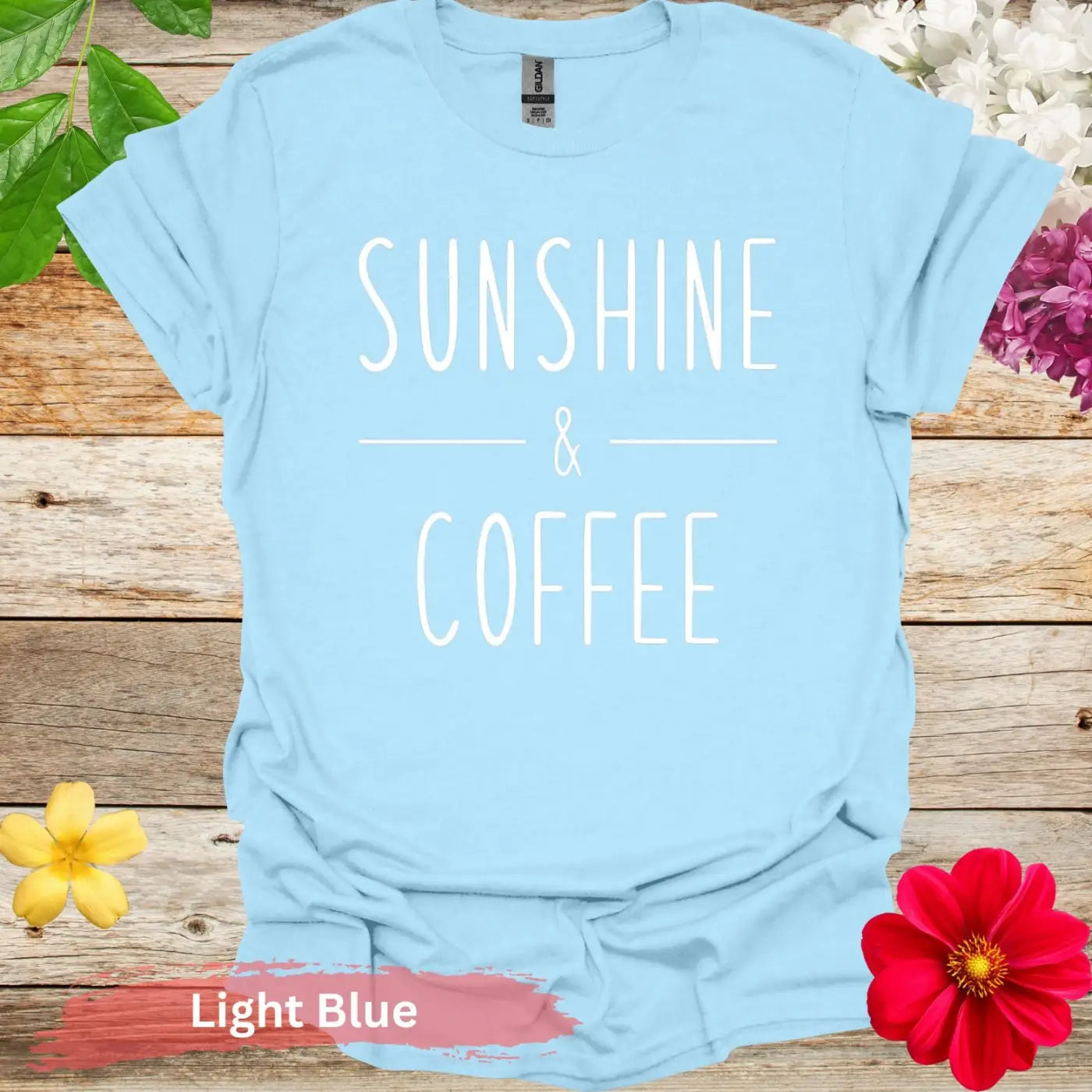 Sunshine and Coffee T-Shirt - S / Light Blue - Physical Item