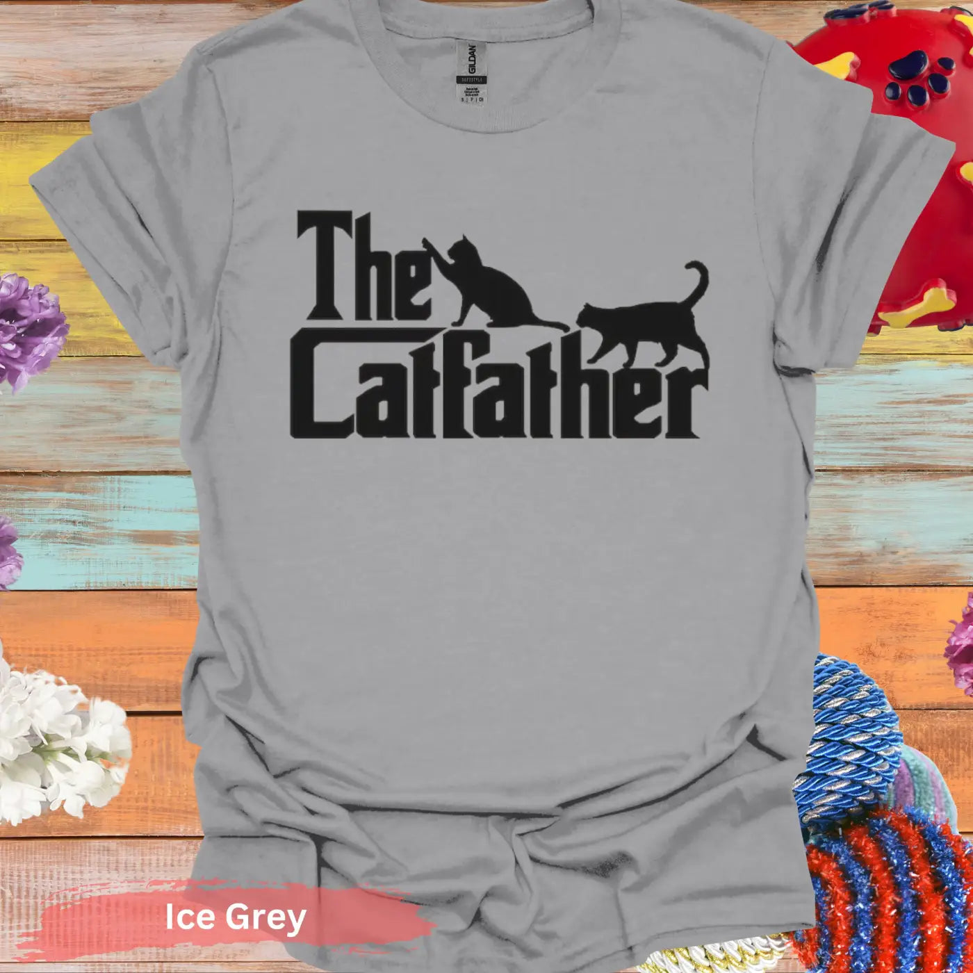 The Catfather with Black Cats T-shirt - S / Ice Grey - Physical Item