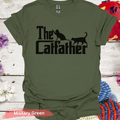 The Catfather with Black Cats T-shirt - S / Military Green - Physical Item