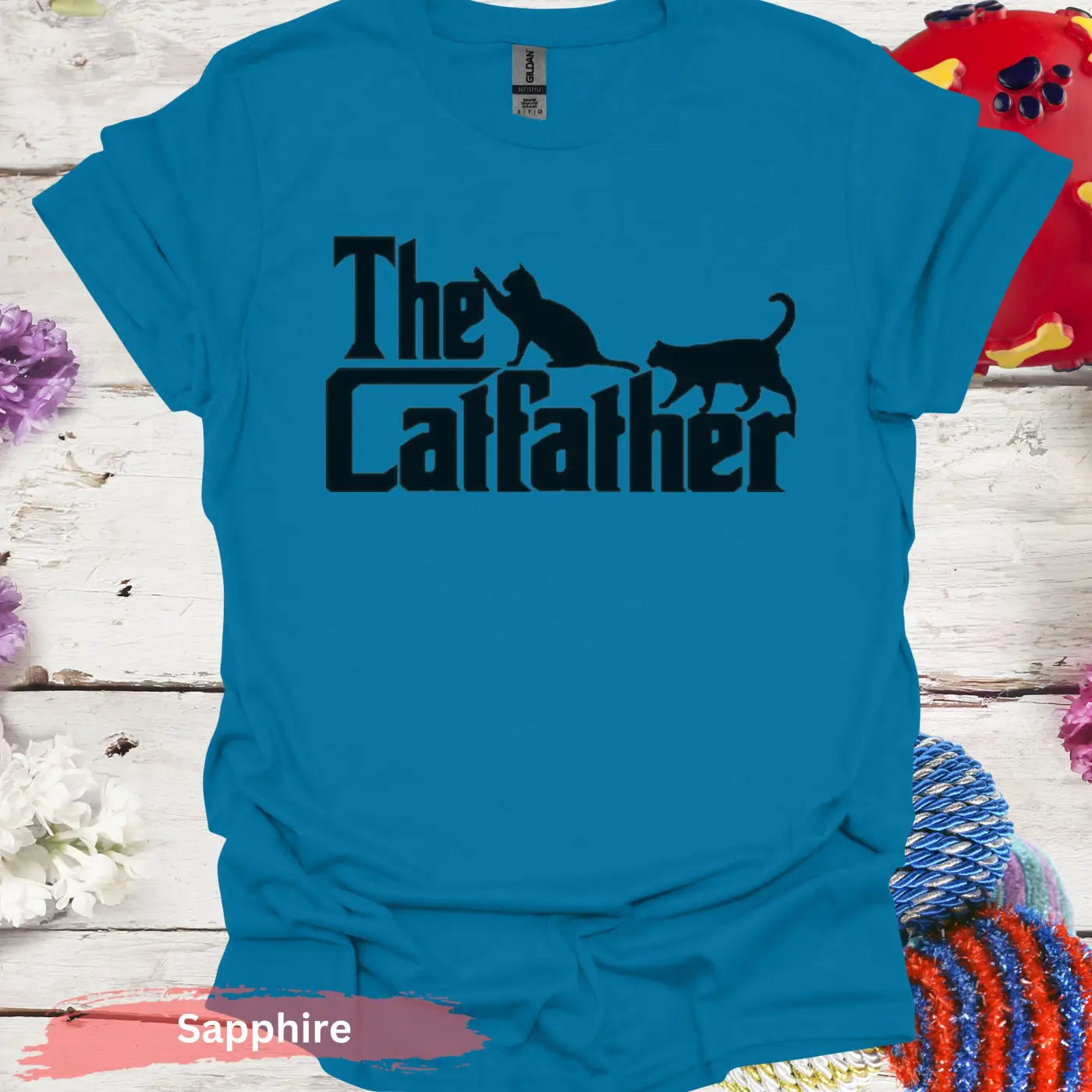 The Catfather with Black Cats T-shirt - S / Sapphire - Physical Item