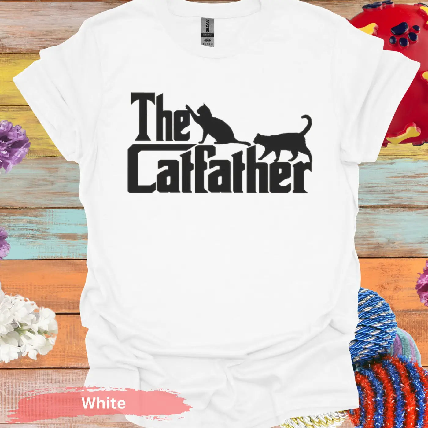 The Catfather with Black Cats T-shirt - S / White - Physical Item