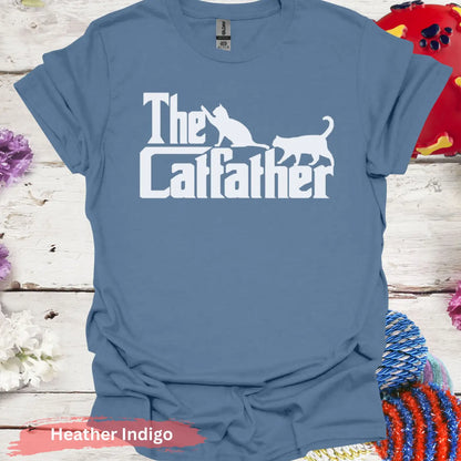 The Catfather Funny Cat T-shirt - S / Heather Indigo - Physical Item