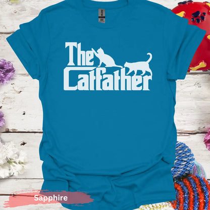 The Catfather Funny Cat T-shirt - S / Sapphire - Physical Item