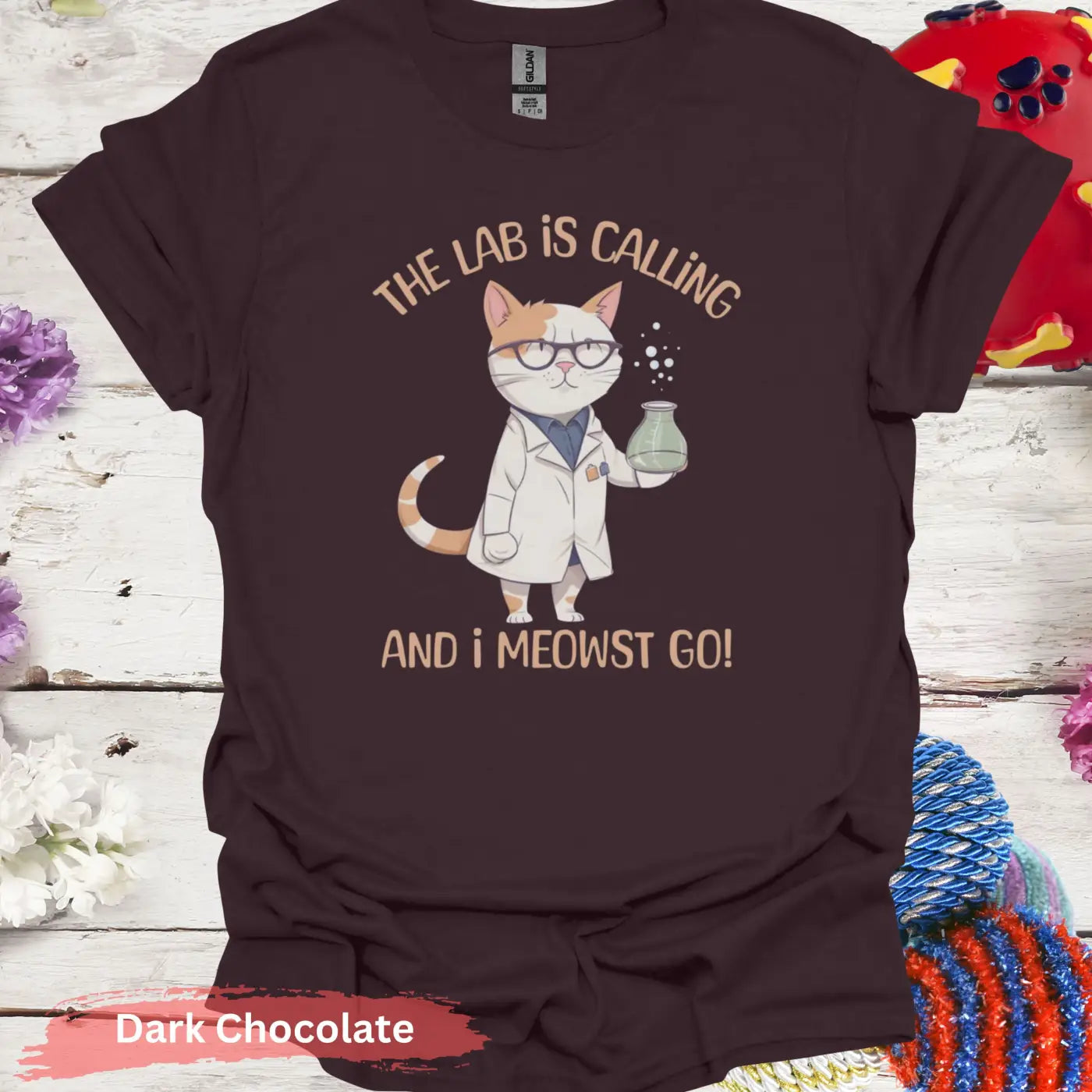 The Lab Is Calling And I Meowst Go T-Shirt - Dark Chocolate / S - Physical Item