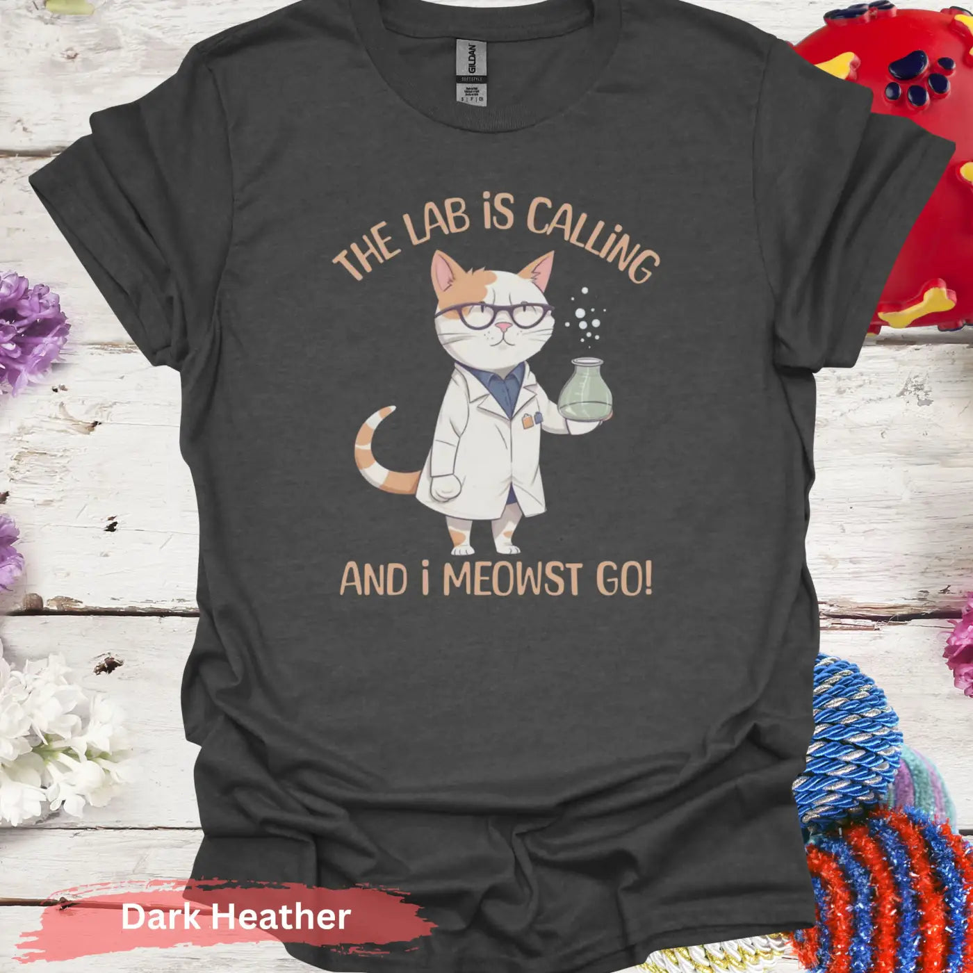 The Lab Is Calling And I Meowst Go T-Shirt - Dark Heather / S - Physical Item