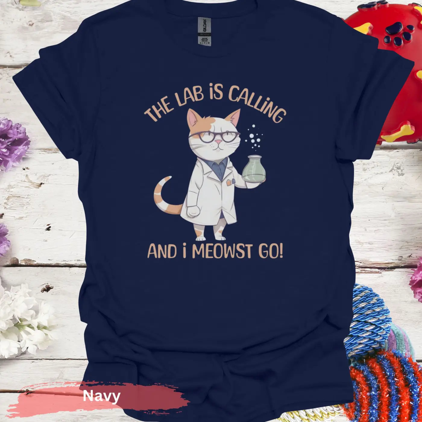 The Lab Is Calling And I Meowst Go T-Shirt - Navy / S - Physical Item