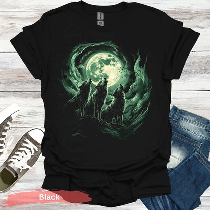Three Wolves and a Moon T-shirt - S / Black - Physical Item