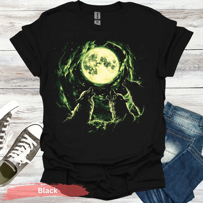 Three Wolves Howling at the Moon T-Shirt - S / Black - Physical Item