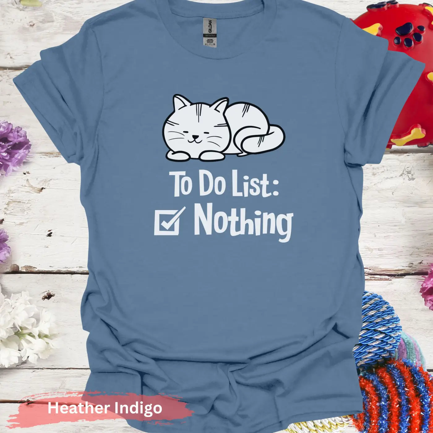 To Do List Nothing Funny Cat T-shirt - S / Heather Indigo - Physical Item