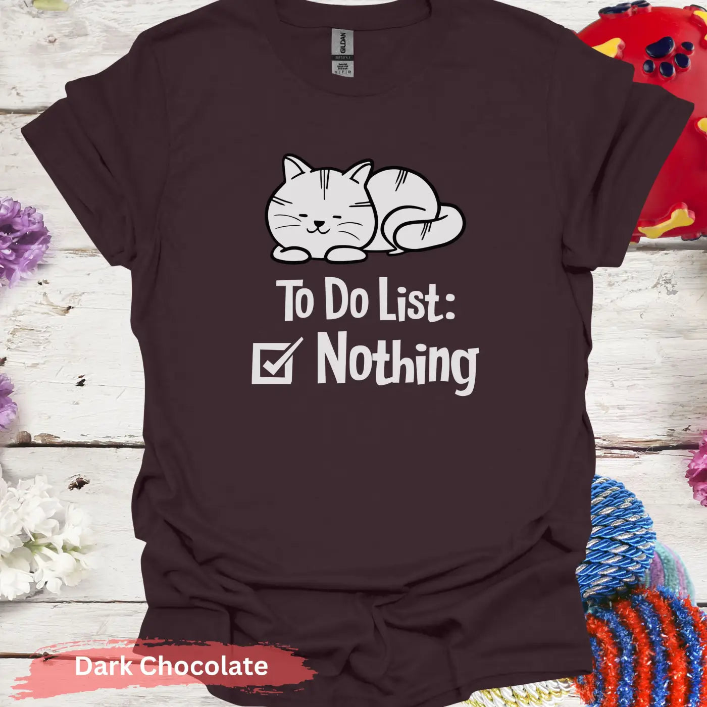 To Do List Nothing Funny Cat T-shirt - S / Dark Chocolate - Physical Item