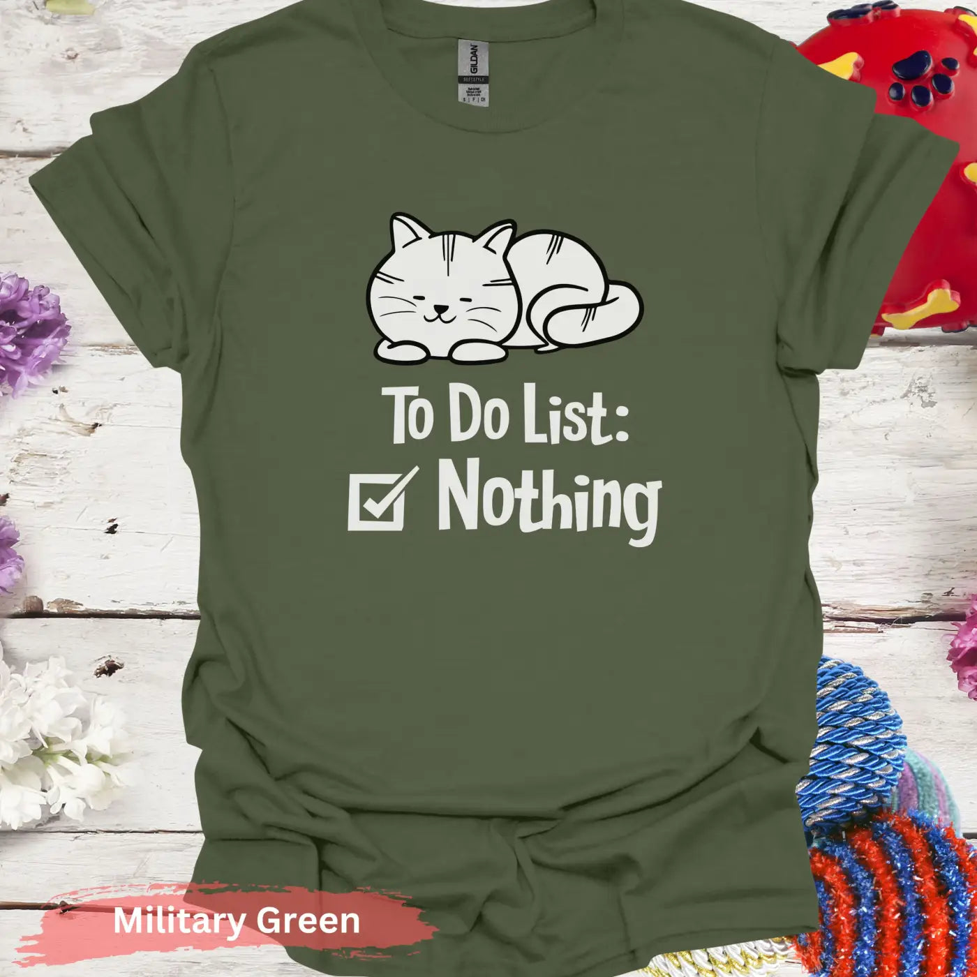 To Do List Nothing Funny Cat T-shirt - S / Military Green - Physical Item