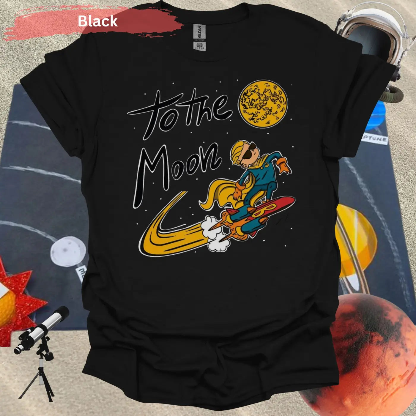 To The Moon Cool Rocket Rider T-shirt - S / Black - Physical Item