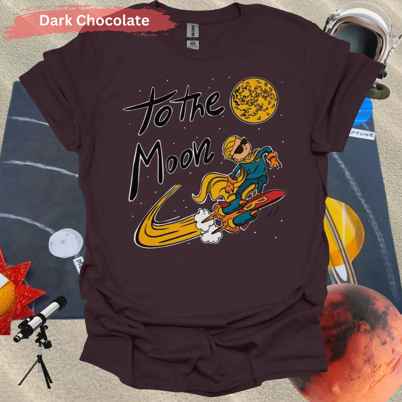 To The Moon Cool Rocket Rider T-shirt - S / Dark Chocolate - Physical Item