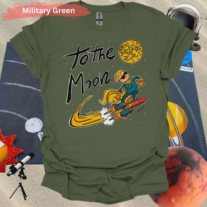 To The Moon Cool Rocket Rider T-shirt - S / Military Green - Physical Item