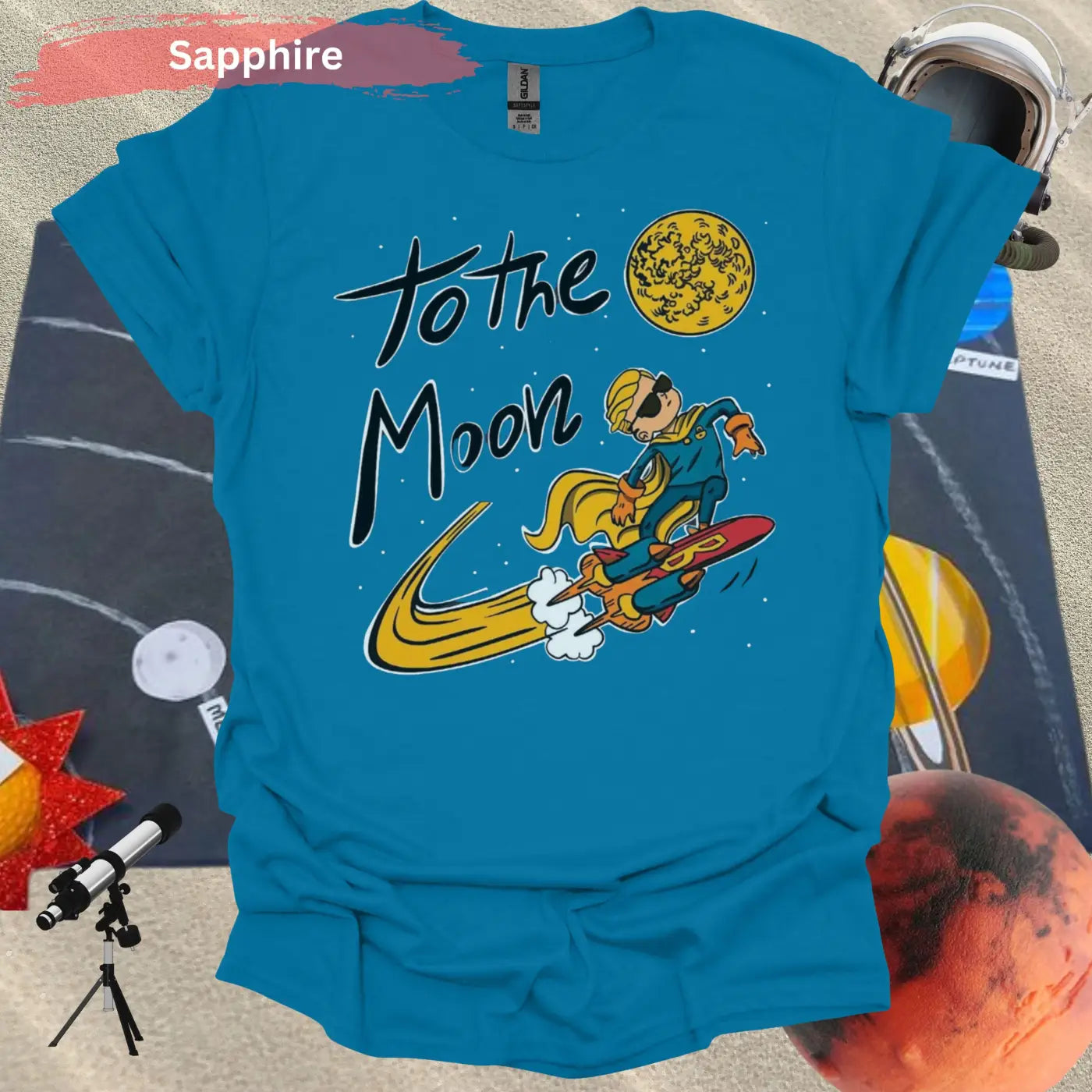 To The Moon Cool Rocket Rider T-shirt - S / Sapphire - Physical Item