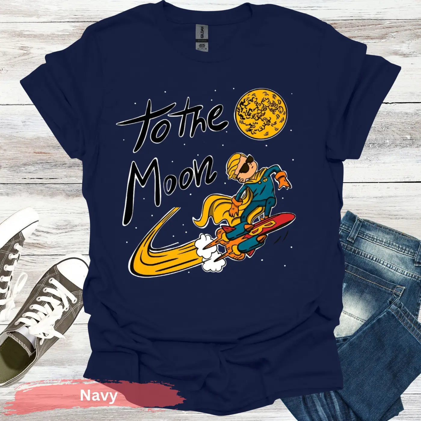 To The Moon T-shirt - S / Navy - Physical Item