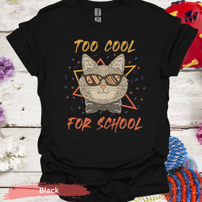 Too Cool For School Cat T-Shirt - S / Black - Physical Item