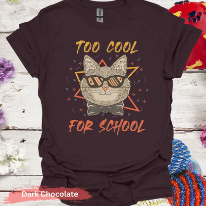 Too Cool For School Cat T-Shirt - S / Dark Chocolate - Physical Item