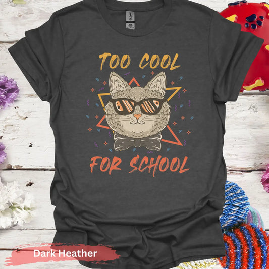 Too Cool For School Cat T-Shirt - S / Dark Heather - Physical Item