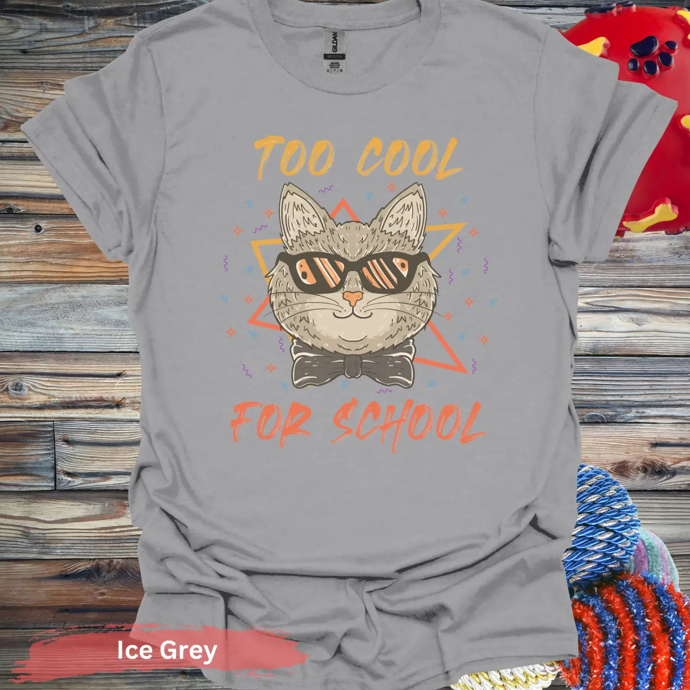 Too Cool For School Cat T-Shirt - S / Ice Grey - Physical Item