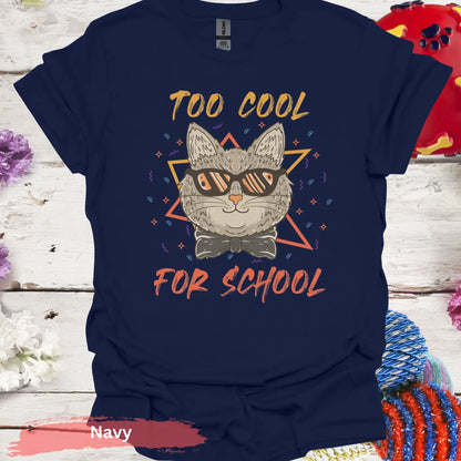 Too Cool For School Cat T-Shirt - S / Navy - Physical Item