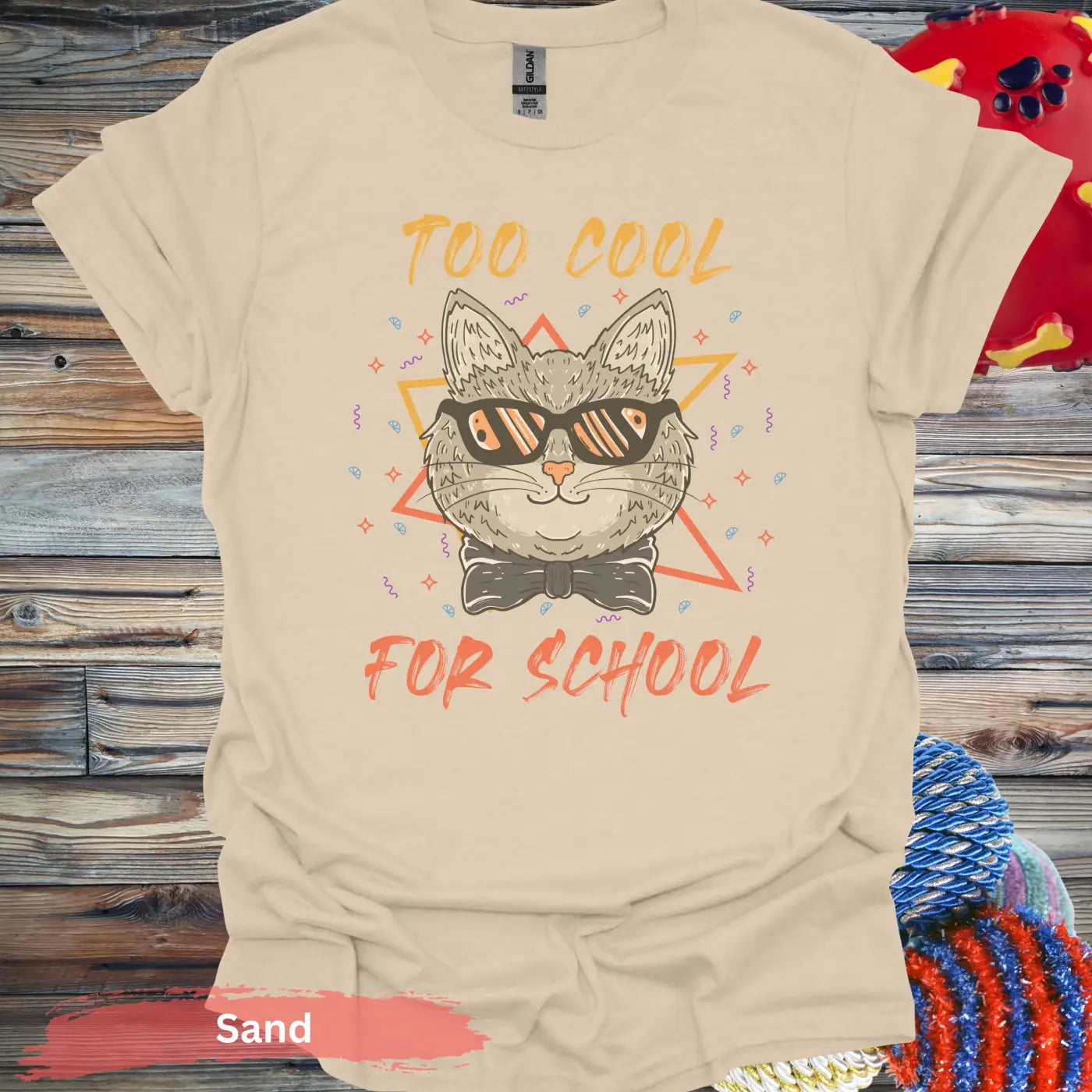 Too Cool For School Cat T-Shirt - S / Sand - Physical Item