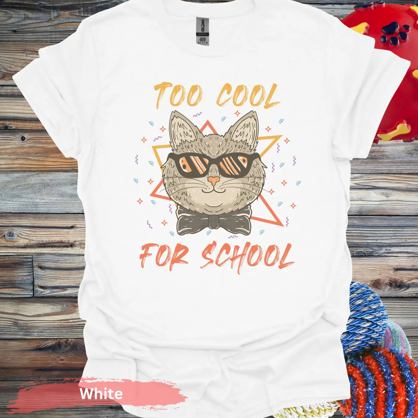 Too Cool For School Cat T-Shirt - S / White - Physical Item