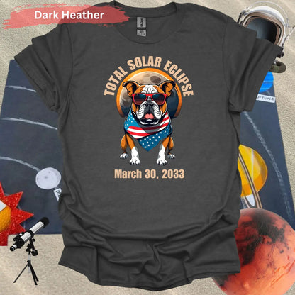 Total Solar Eclipse Bulldog March 30 2033 T-Shirt - S / Dark Heather - Physical Item