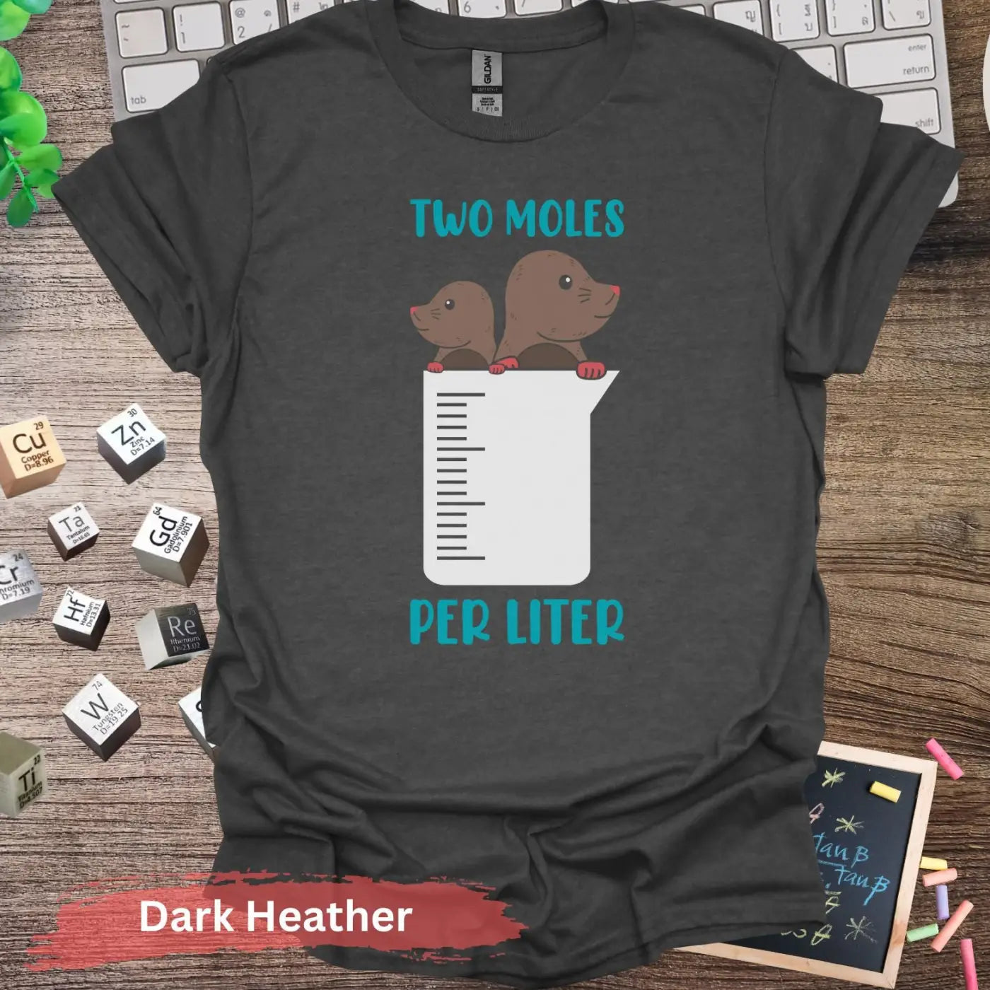 Two Moles Per Liter T-shirt - S / Dark Heather - Physical Item