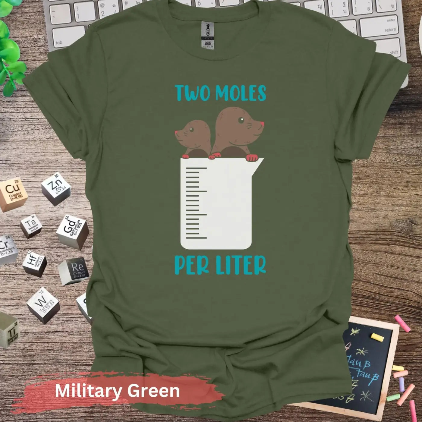 Two Moles Per Liter T-shirt - S / Military Green - Physical Item