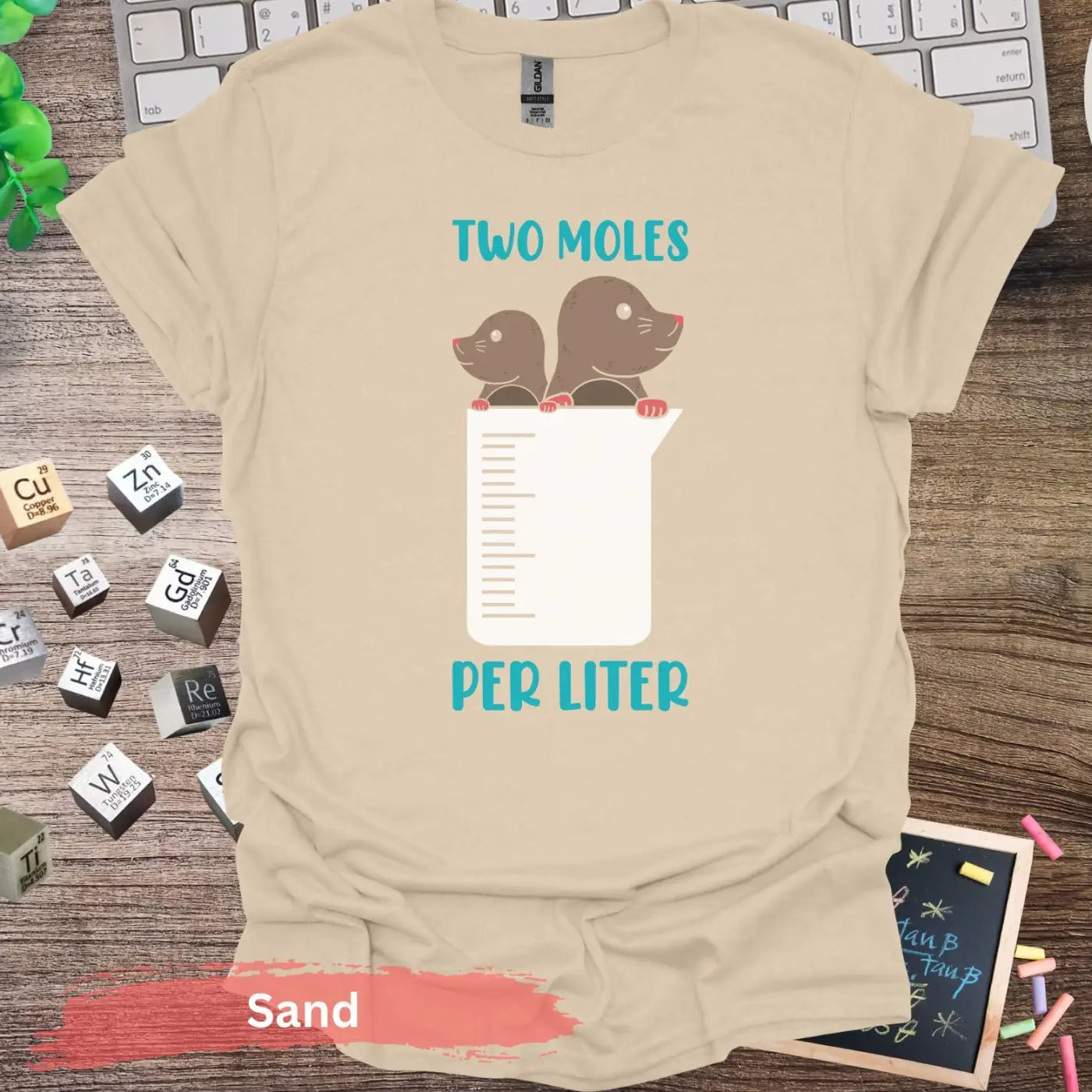 Two Moles Per Liter T-shirt - S / Sand - Physical Item