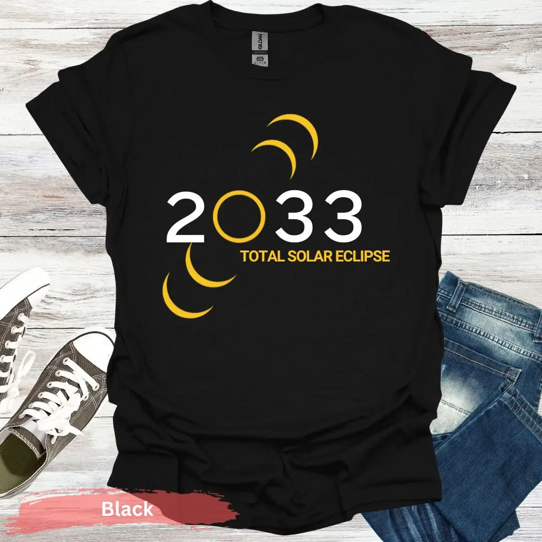 USA Total Solar Eclipse 2033 T-Shirt - S / Black - Physical Item