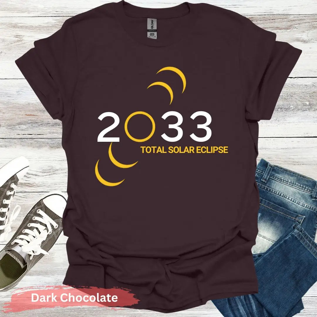 USA Total Solar Eclipse 2033 T-Shirt - S / Dark Chocolate - Physical Item