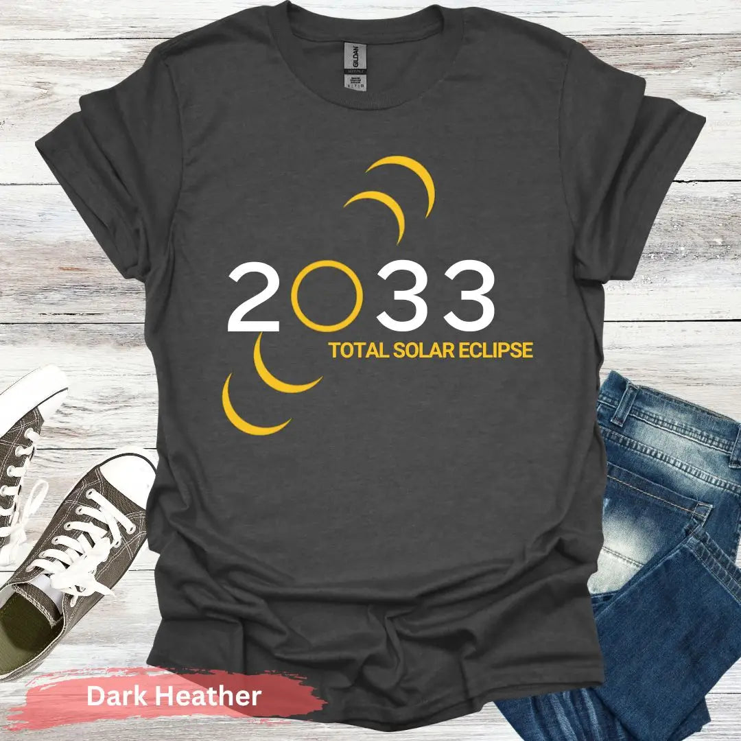 USA Total Solar Eclipse 2033 T-Shirt - S / Dark Heather - Physical Item