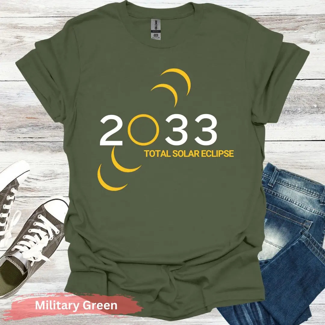 USA Total Solar Eclipse 2033 T-Shirt - S / Military Green - Physical Item