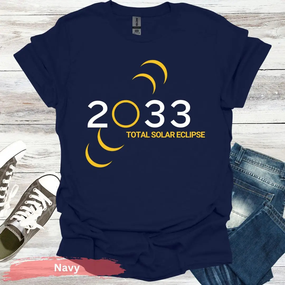 USA Total Solar Eclipse 2033 T-Shirt - S / Navy - Physical Item