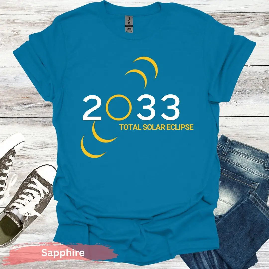 USA Total Solar Eclipse 2033 T-Shirt - S / Sapphire - Physical Item