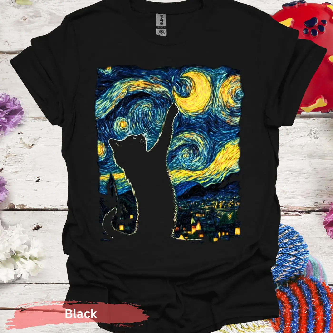 Van Gogh Cat T-Shirt - S / Black - Physical Item