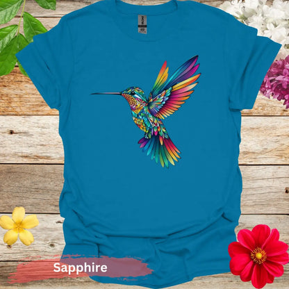 Vibrant and Colorful Hummingbird Graphic T-shirt - S / Sapphire - Physical Item