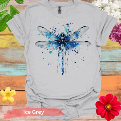 Blue Dragonfly Watercolor T-Shirt - S / Ice Grey - Physical Item