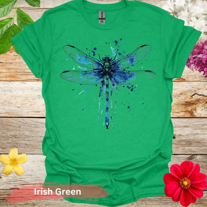 Blue Dragonfly Watercolor T-Shirt - S / Irish Green - Physical Item