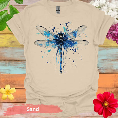 Blue Dragonfly Watercolor T-Shirt - S / Sand - Physical Item