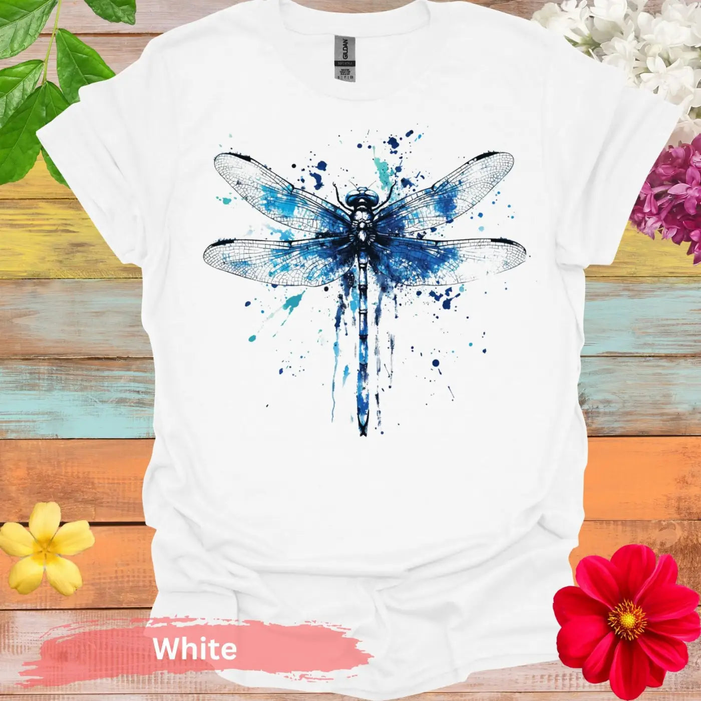 Blue Dragonfly Watercolor T-Shirt - S / White - Physical Item