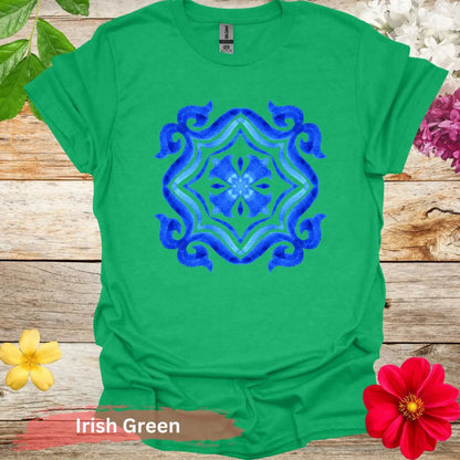 Watercolor Azulejo Tile Pattern T-shirt - S / Irish Green - Physical Item