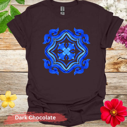 Watercolor Azulejo Tile Pattern T-shirt - S / Dark Chocolate - Physical Item