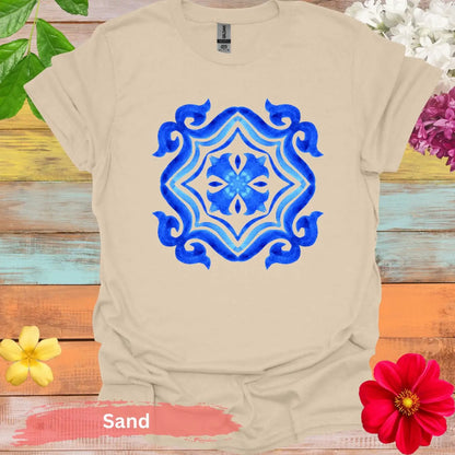 Watercolor Azulejo Tile Pattern T-shirt - S / Sand - Physical Item