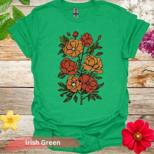 Vibrant Floral Illustration Graphic T-shirt - S / Irish Green - Physical Item